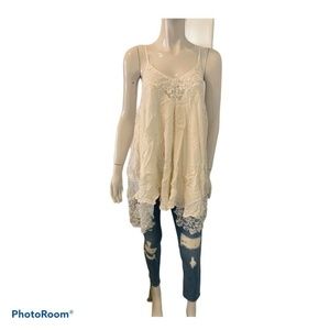 New Love Culture Ivory Lace Insert Tank Top Dress Small Casual Sunday Fit cotton